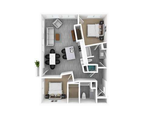 Floor plan for 2 beds, 2 baths, 1259 sqft